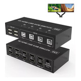 Switch Kvm Hdmi Para 4 Pc E 2 Monitores + Teclado E Mouse