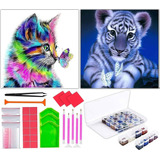 Diy 5d Kit De Pintura Con Diamantes De Gato Y Tigre