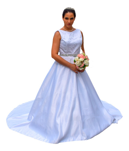 Vestido Noiva Simples Renda Importante Cauda Modelo Tânia