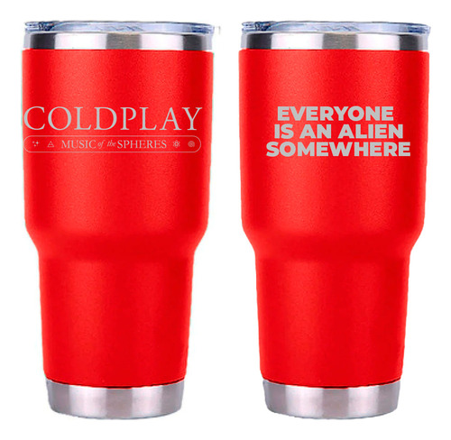 Coldplay Termo 30 Onzas Oz Vaso Térmico Grabado Láser Rojo