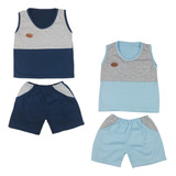 Kit Com 4 Peças Camiseta E Short Bebê Recém-nascido Menino