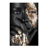 Quadro Maquiagem Dourada 80x120 Mulher Negra  Tela Canvas 