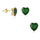 Conjunto Ouro 18k Brincos Pingente Coração Verde Crisopazio