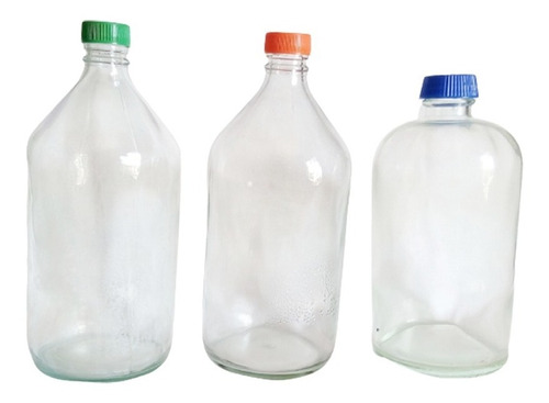 3 Botellas De Vidrio 900 Cm3 C/ Tapa - Agua, Jugo - No Envío