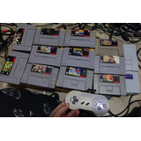 Super Nintendo Consola Con 11 Cartuchos Cables Control