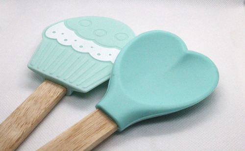 Kit Silicone Espátula Cup Cake + Colher Coração