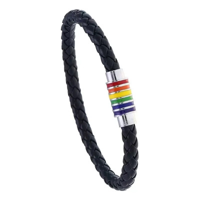 Lgbt Pride Bracelet Rainbow Braided Pu Brazalete De Cuero