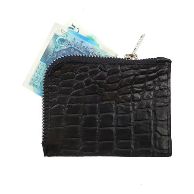 Cartera Monedero Cuero Efecto Lagarto Negro Efecto Lagarto