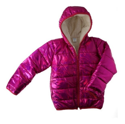 Campera Inflable Metalizada Nena Abrigo Con Corderito Fucsia