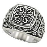 Anillo De Hombre Con Patrones En Negro En Plata 925