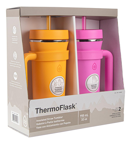 Thermoflask Vaso Termico Paq 2 Termos Aislado 950ml C/popote