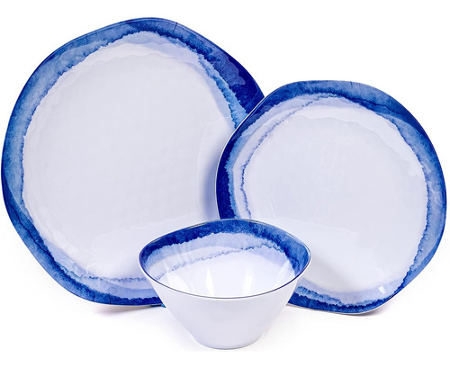 Set De Platos Vajilla Melamina Azul Lavado 12 Pz Dinnerware