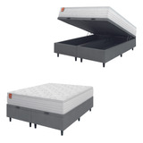 Cama Box Baú Queen Molas Ensacadas Real Branco / Cinza