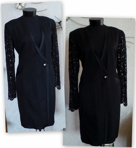 Vestido Negro De Noche Vintage Macrame Ruben Campos S