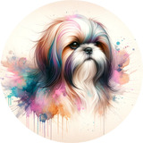 Quadro Redondo 30cm Shih Tzu Alumínio Pet Dog Artístico 