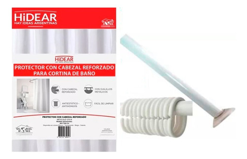 Barral Caño + Protector Cortina De Baño Cabezal + 12 Ganchos