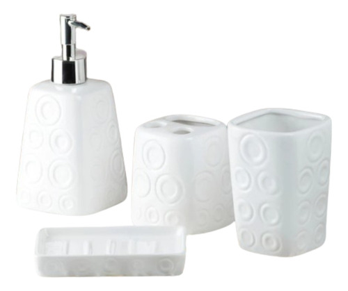 Set Baño Accesorios Dispenser Jabonera Cepillo Cerámica X4