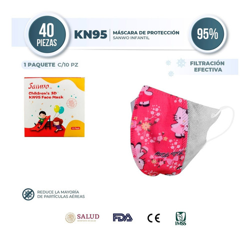 Cubrebocas Kn95 3d Infantil Sanwo Niña Niño Certificado 40pz