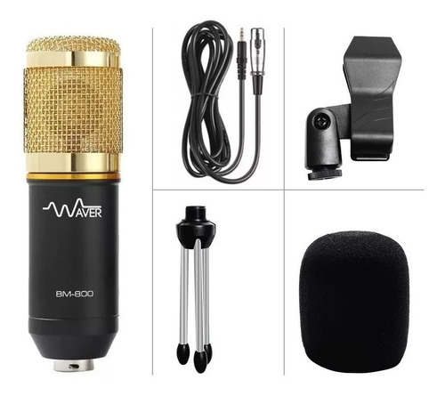 Microfone Condensador Bm800 Dourado + Placa Usb + Nfe +tripé