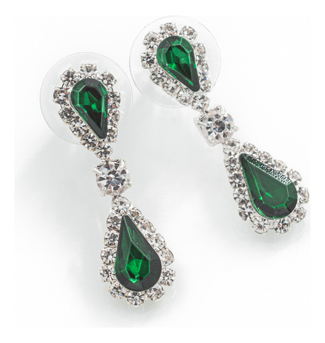 Aros Piedras Fiesta Strass Verde Plateado Brillos Joyas