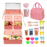 Fiambrera Para Niños Bento Lunch Box Adultos Caja Kit 32pcs Color Rosa Lonchera