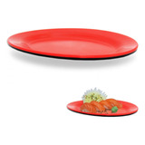 Travessa Prato Oval 25 Cm Em Melamina Para Sushi Vermelho