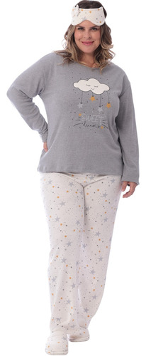 Pijama De Inverno Feminino Plus Size Manga Longa Linha Noite