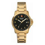 Reloj Swiss Alpine Military By Grovana Leader 7011.1117sam Malla Dorado Bisel Dorado Fondo Negro