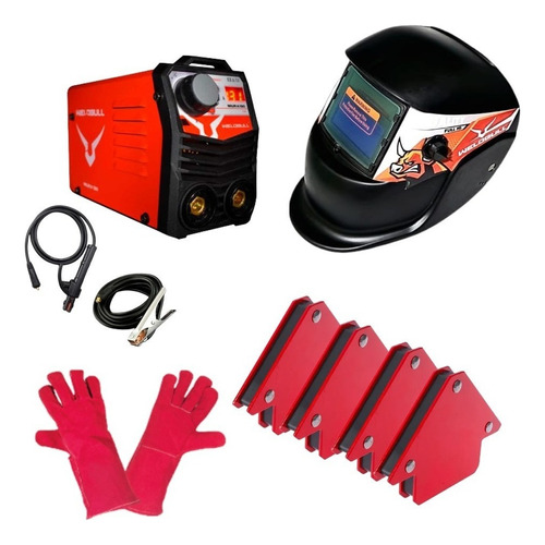 Weldbull Equipo Mini Miura 130 Mas Careta, Guantes Y 4 Escuadras Color Negro/rojo Frecuencia 110v 110v