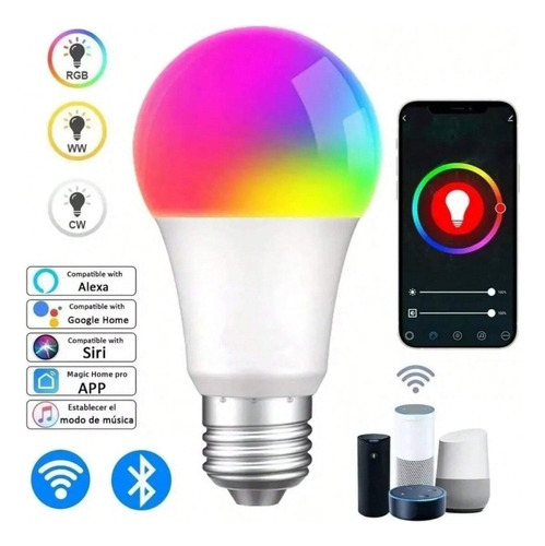 Bombillas Focos Rgb Inteligentes 9w Luz 6500k E27 Wifi Alexa