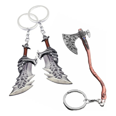 Chaveiro God Of War Espadas Kratos Lâminas Do Caos + Machado