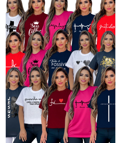 Kit Atacado 15 Blusas T-shirt Frases Evangélicas P Ao Gg