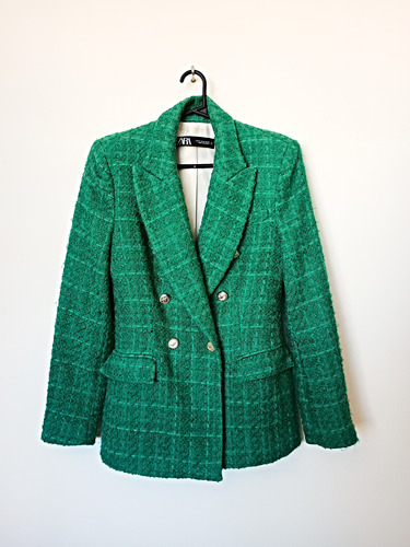 Blazer Zara Verde De Bouclé, Talle Xs