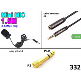 Kit Mini Microfone Lapela + Cabo Extensor 3,0m + Plug P2-p10