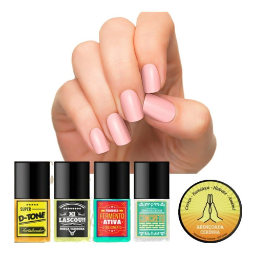 Kit Sos Unhas Top Beauty Com 4 Bases E 1 Cerinha