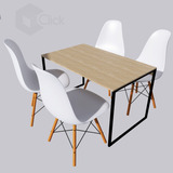 4 Cadeiras Eames + Mesa Industrial Design Wood Eiffel Frete