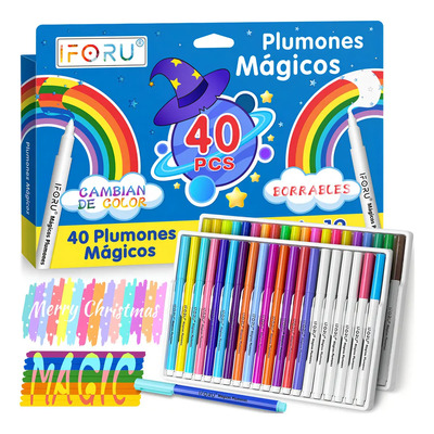 Marcadores para Colorear Iforu Plumones Mágicos Punta Lavable Cambian Color Y Borran Pack de 40 | MercadoLibre
