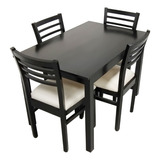 Juego Comedor Mesa Mdf 1,30cm + 4 Sillas Negras Tapiz Crudo