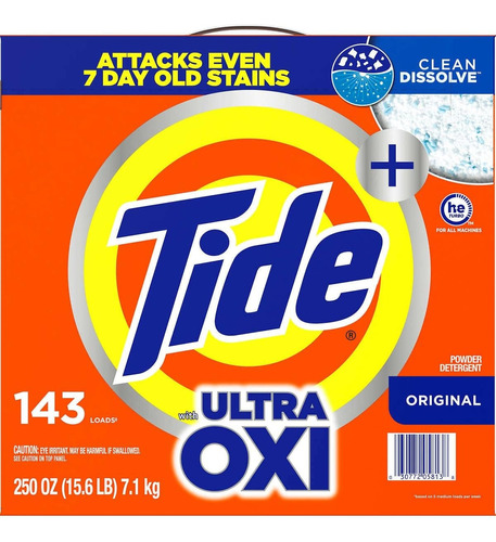 Detergente En Polvo Jabon Tide Ultra Oxi 7.1 Kg 143 Lavadas