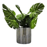 Planta Artificial Monstera Macetero Ceramica Con Diseño