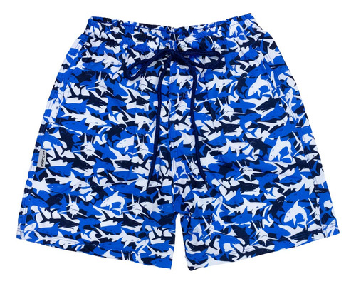 Shorts De Praia Juvenil Tubarões Azul Estilo E Proteção Uv