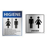 Placas Para Banheiro Unissex Aviso Higiene Alumínio Kit 2 Un