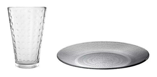 Set Plato Playo Aquamarine + Vaso Noa Burbujas Tl X12