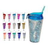 Vaso Glitter Splash Termo Acrilico Antiderrame Con Popote