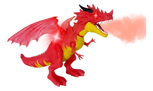 Dragão Rex Dinossauro Solta Fumaça Anda Com Som Luz Vermelho Personagem Dinossauro Dragão Solta Fumaça