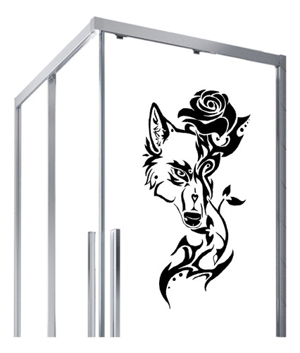 Adesivo Para Vidro Box Preto - Flores Animal Tribal Lobo