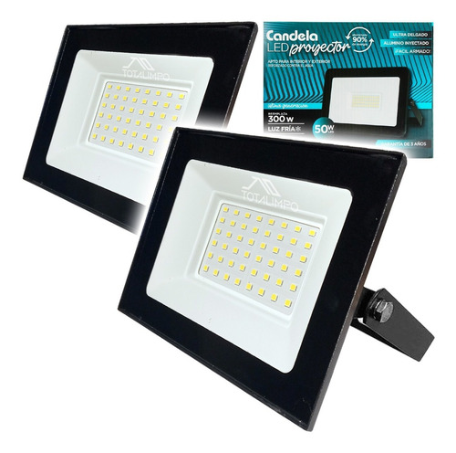 2 Reflectores Led 50w Inter/exter Proyector Candela 6847
