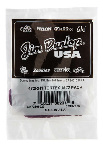 36 Plumillas Dunlop Tortex Jazz Morado 1.14 472rh1