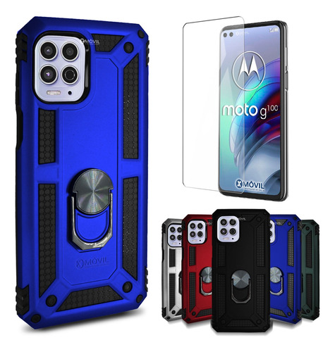 Funda Moto G100 Uso Rudo Con Anillo Sujetador + Mica Cristal