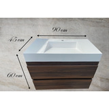 Mueble De Baño Flotante 2 Cajones Lavabo 90cm Tocador Nogal